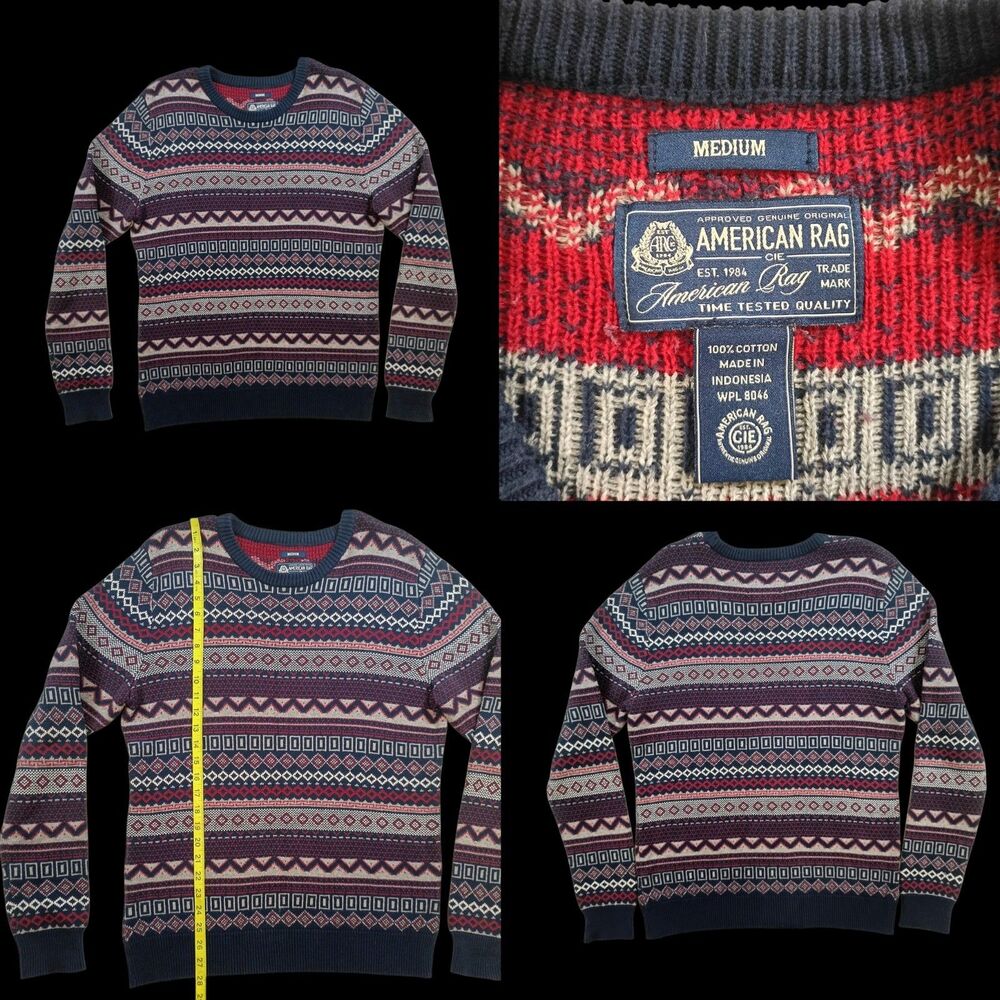 Coogi Like Genuine American Rag Aztec Geometric Knit %100 Cotton Men Size Medium